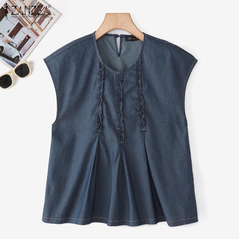 ZANZEA Lässige Bluse mit Rundhalsausschnitt und kurzen Ärmeln für Damen