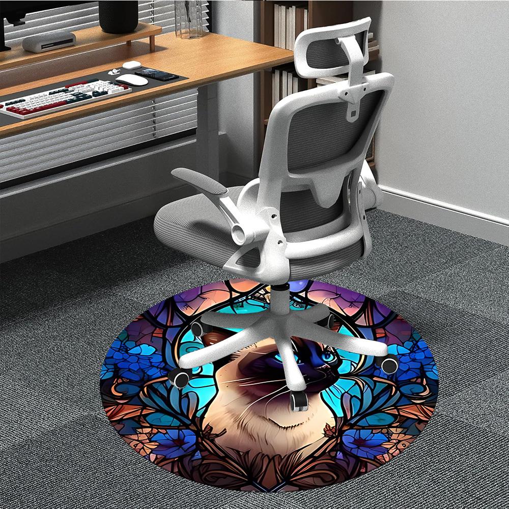 

1pc StainedGlass Cat Office Round Area Rug, Under Office Chairs Bedroom Living Room Home Decor, Room Deco 80cm