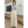 Women's High Rise Drawstring Loose Linen Wide Leg Pants Lightweight Casual Straight Trousers Solid Breathable Bottoms For Summer