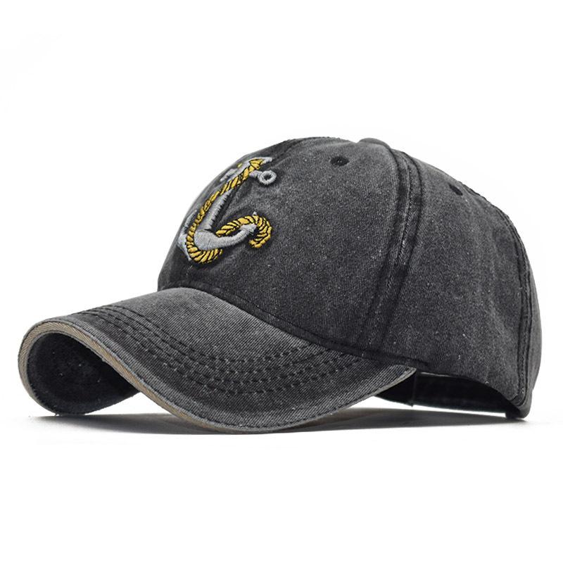 Pirate Anchor Embroidery Washed Retro Baseball Cap Ladies Retro Casual Cap Men'S Outdoor Sunscreen Visor