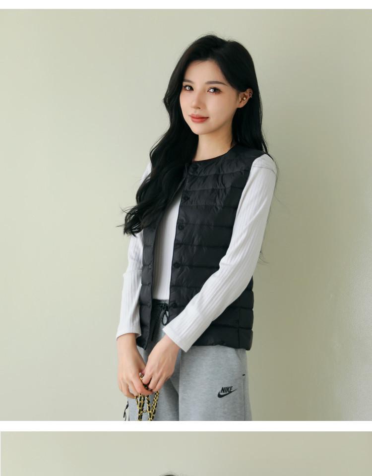 Gilet Imbottito Leggero da Donna con Scollo Rotondo & Scollo a V Vestibilità Aderente Senza Maniche
