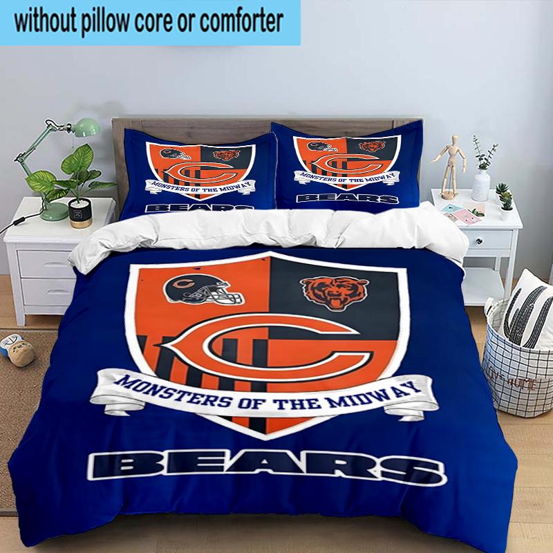 Set Biancheria da Letto 3 Pezzi Chicago Bears Stampa 2D (Include 1 Copripiumino + 2 Federe Senza Imbottitura), Decorazione camera da letto, Regalo ventilatore