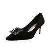 Rhinestone High Heels Women's New Professional Thin Heel Temperament Pointed Women's Shoes Metal Square Buckle Single Shoes