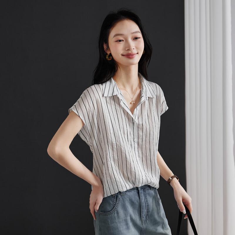 SOFSIL Women's Striped Polo Collar Short Sleeve Shirt