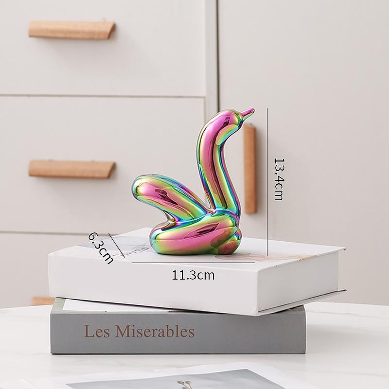Creative Balloon Swan Electroplating Multi-color Abstract Ceramic Jewelry Sculpture Study Statue Home Office Decoration Gift