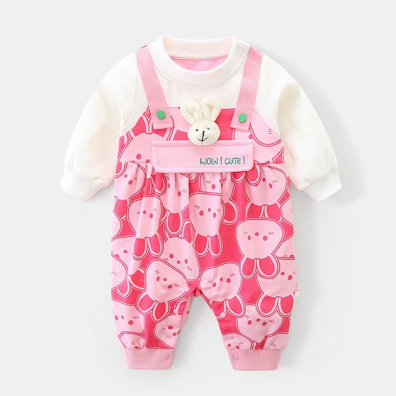 

Осенний хлопковый ромпер для девочки - Двухпредметный костюм-гарем с длинным рукавом для новорожденных Tag 80 розовый