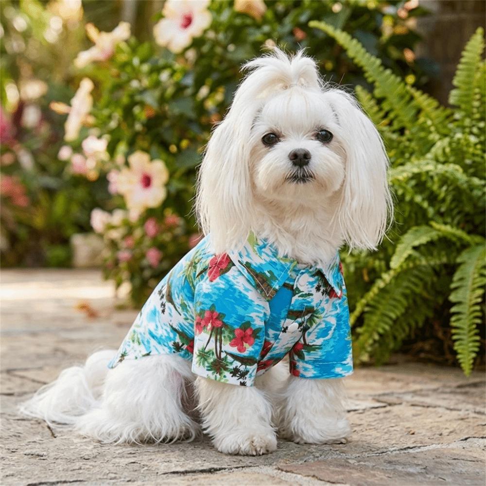 Soft Fabric Dog Shirt Coconut Tree Print Hawaiian Pet Outfit Pet Apparel Pet Clothes  Holiday Wear