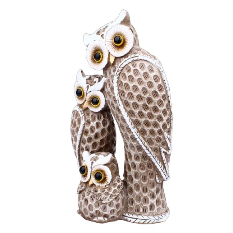 Statues de Jardin Famille Chouettes Accessoires de Jardin Féérique Centres de Table Figurines Animales en Résine Sculptures Cadeau de Pendaison de Crémaillère