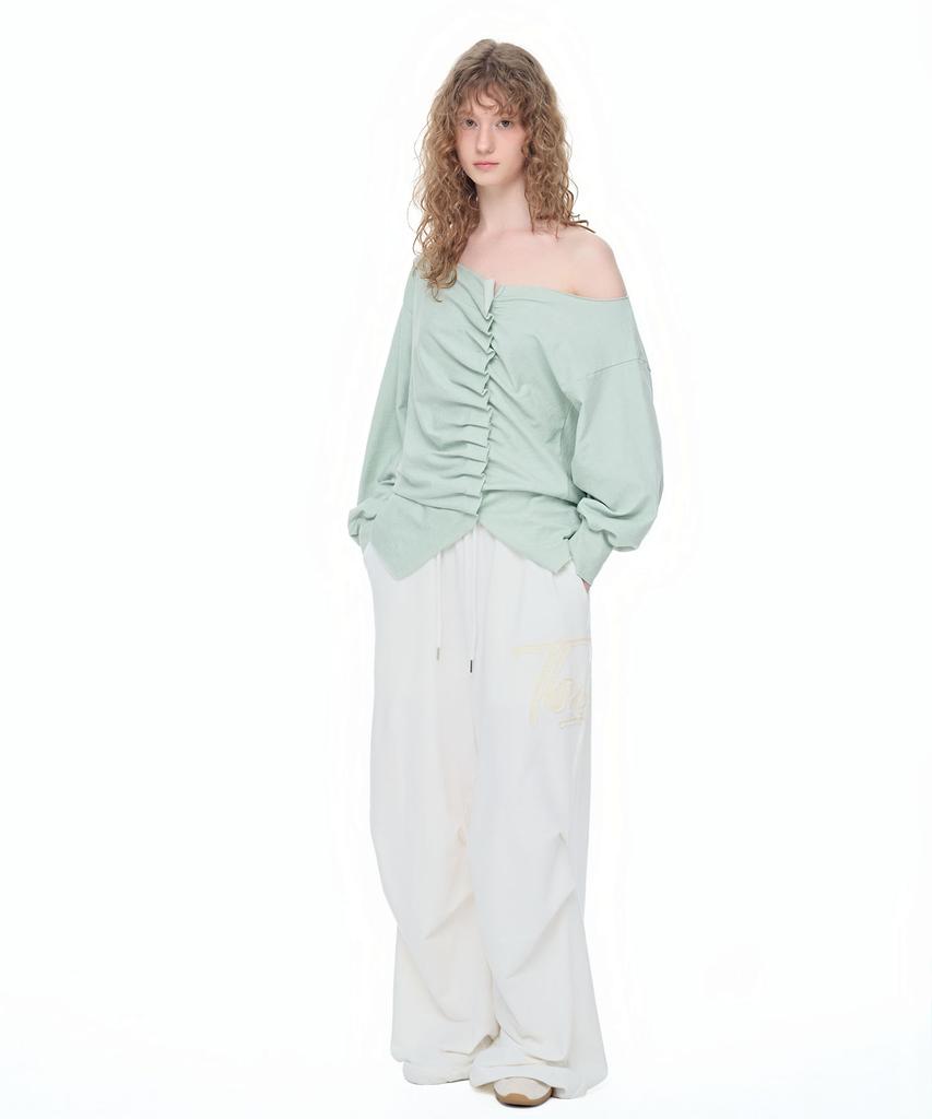 AEGO FREEDOM LAB Drape Tuck Off-Shoulder Top_Mint Green