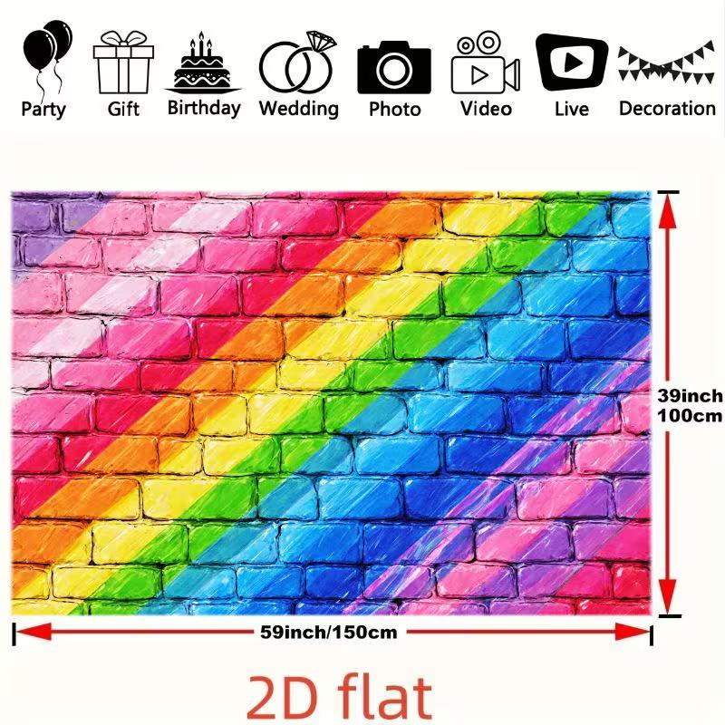2D Multicolor Rainbow Brick Wall Photography Background