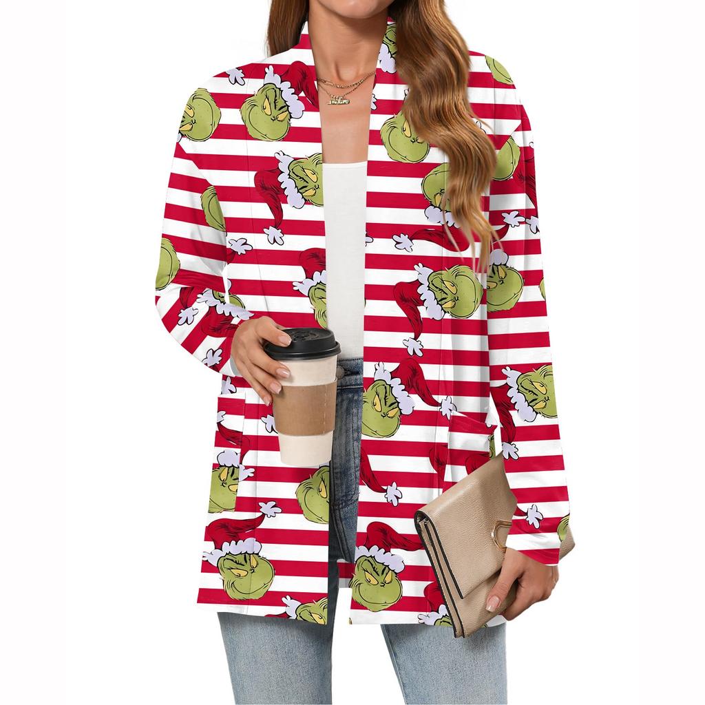 Women's Christmas Printed Lightweight Cardigan Long Sleeved Casual Loose Thin Fit With Pockets Cardigan Jacket