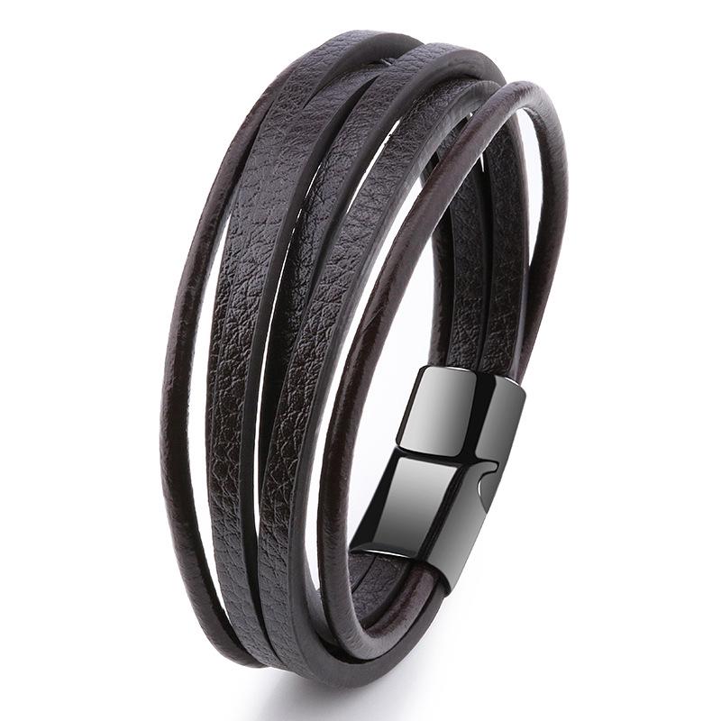 2022 New European & American PU Men's Leather Alloy Woven Bracelet
