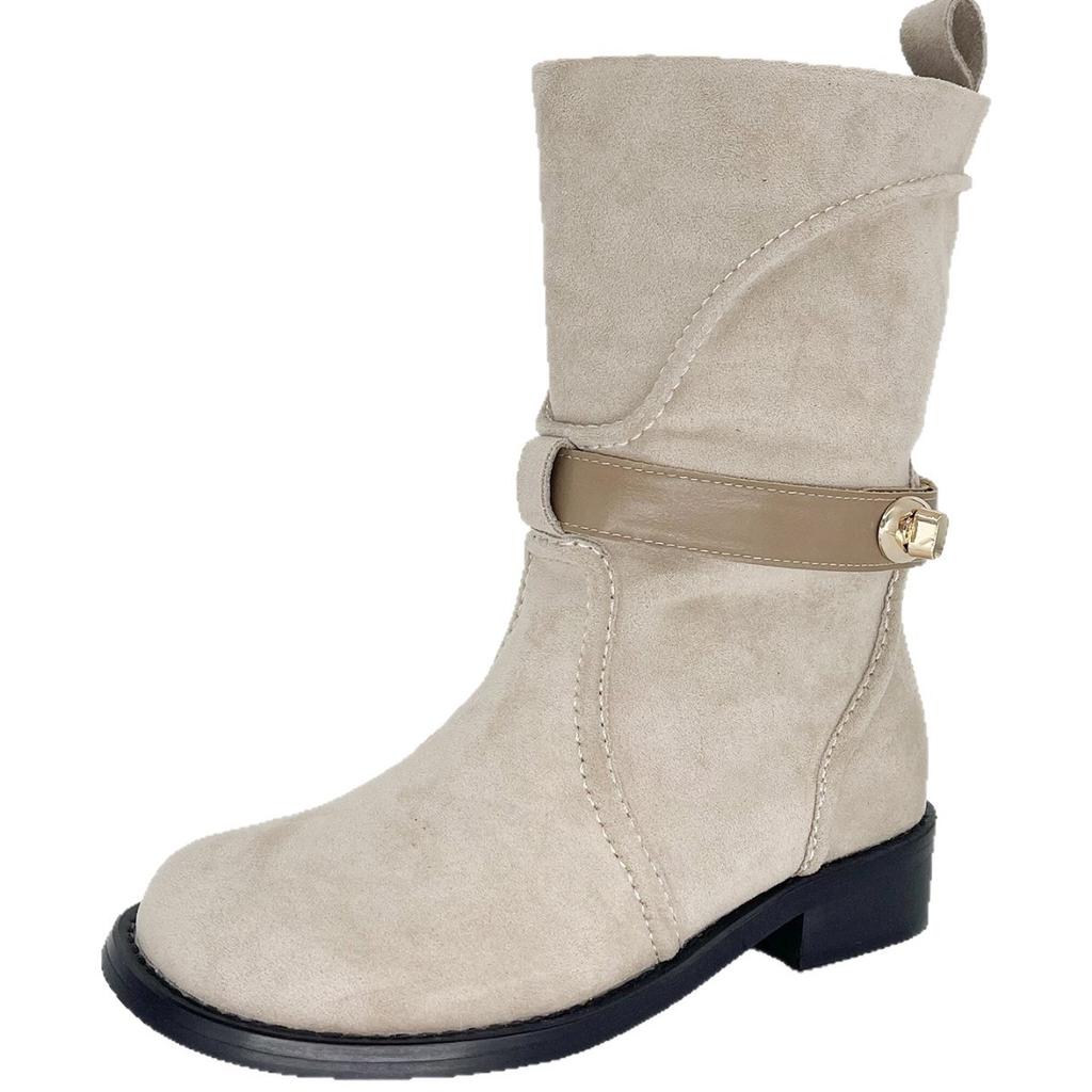 [Fanfna] French Belt Buckle Martin Boots Women's Suede Fashion Boots High Sense of Height and Thinness Fashion Short Boots