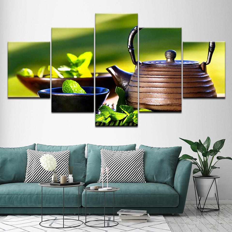 

Canvas Painting Chinese tea green tea 5 Pieces Wall Art Painting Modular Wallpapers Poster Print for living room Home Decor 20x35 20x45 20x55cm
