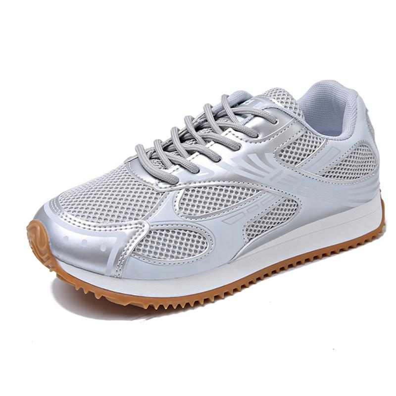 Fashion Women's Sneakers Fashion Breathable Mesh Women Shoes Sliver Thick Bottom Sneakers Vulcanized Shoes Comfy Lace Up Tennis Shoes