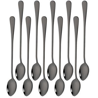 10Pcs Black Coffee Spoon Eco-Friendly Stainless Steel Tea Stir Spoon Tableware Long Handle Ice Cream Dessert Spoons Kitchen Supplies