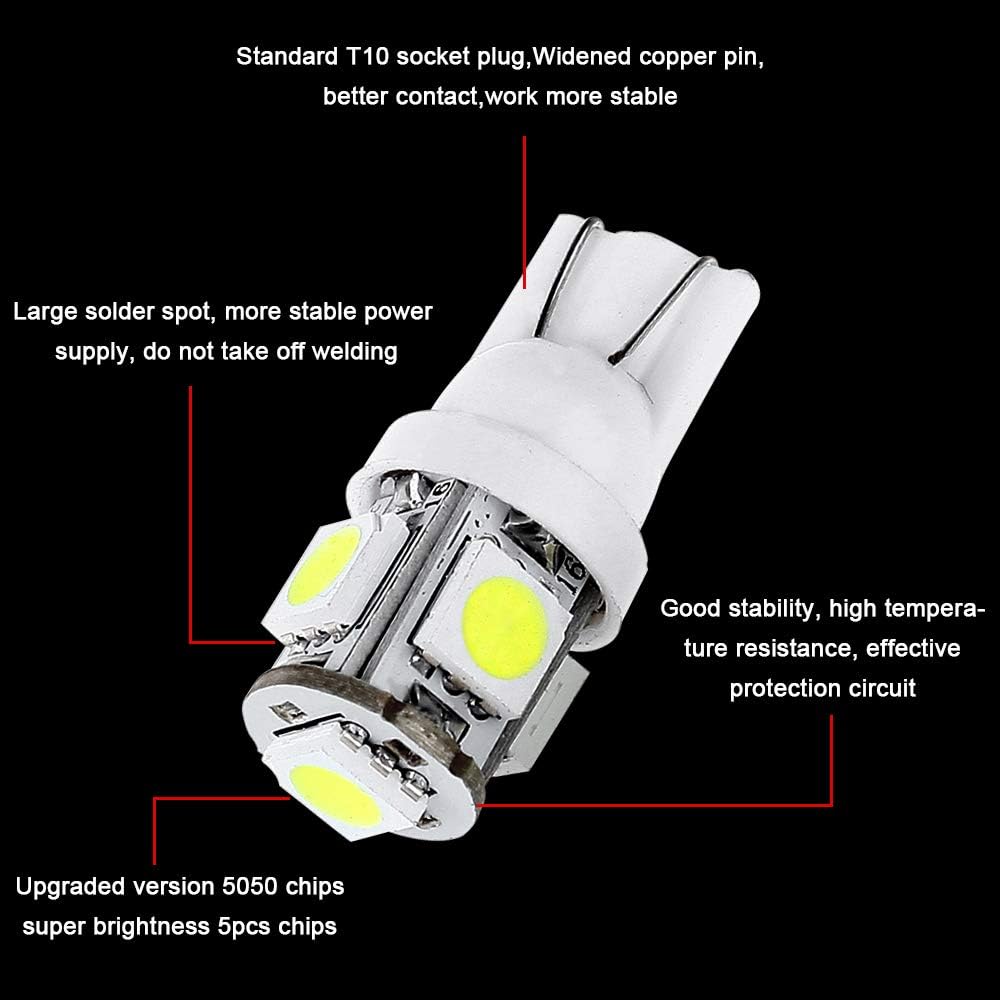 cciyu License Plate Light, T10 W5W Wedge 168 194 LED Bulb for Interior Dome Map lights Courtesy Light 6000K Xenon W hite,6Pack