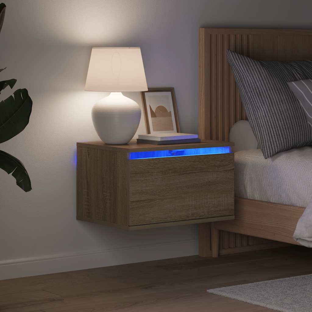 Vidaxl Hanging Nightstands With LED, 2 Pcs, Sonoma Oak