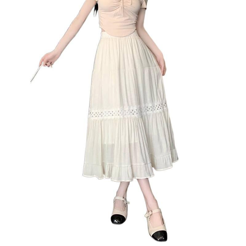 Elegant High Waist White Maxi Skirt With Shear Chiffon Fabric For Summer Casual Wear