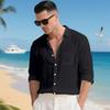 Men's Solid Color Loose-Fit Linen Long-Sleeved Collared Shirt Cardigan