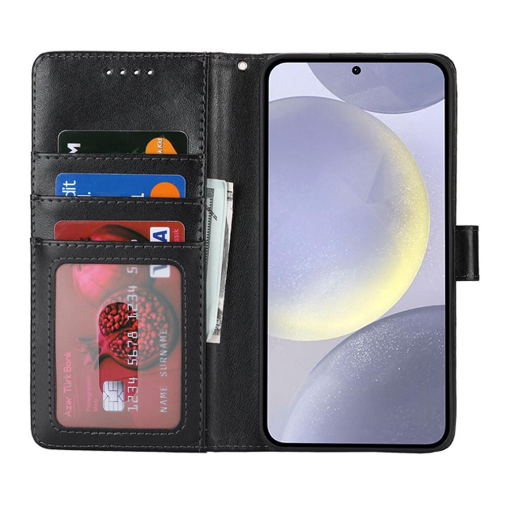For Samsung Galaxy S24+ Stand Case Textured Leather Wallet Phone Cover with Strap