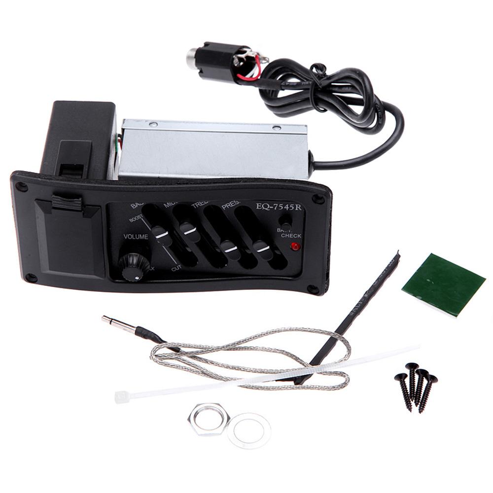 4 Band EQ Equalizer Piezo Pickup EQ 7545R Pre Amp Acoustic Guitar Preamp Amplifier Tuner