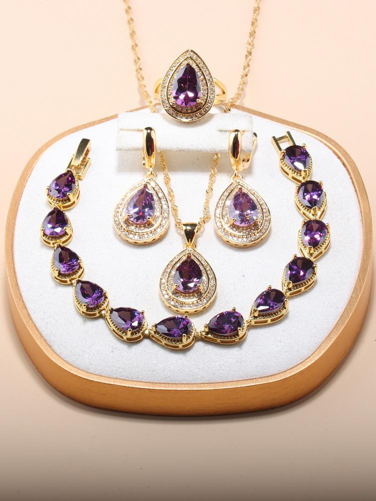 African Nigeria  Gold Plated Luxury Jewelry Sets Italian Wedding Dress Cz Accessories 13-Colors 5-Piece Sets For Women  Gift