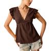 Spring and Summer Fashion Hollow-out V-neck Top with Ruffle Lace Short-sleeved Women’s T-shirts