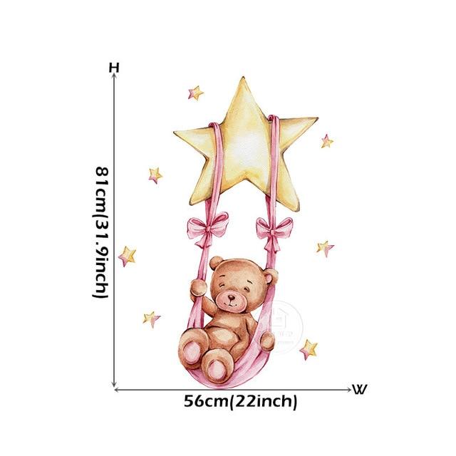 Cute Cartoon Bear Bunny Star Moon Wall Stickers for Kids Rooms Baby Room Wall Decor Wallpaper Girls Boys Bedroom Nursery Sticker