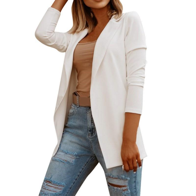 Womens Slim Fit Solid Color Blazer Jacket Casual Office Wear Lightweight Long Sleeve