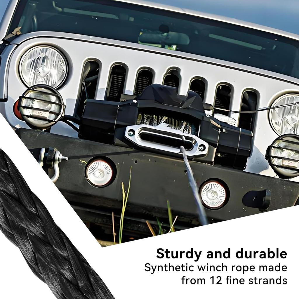 1/4'' X 50 Ft Car Synthetic Winch Rope Kit, 10,000LBs Winch Cable Line With Protecting Sleeve And Thimble, Universal Car Accessories For ATV UTV