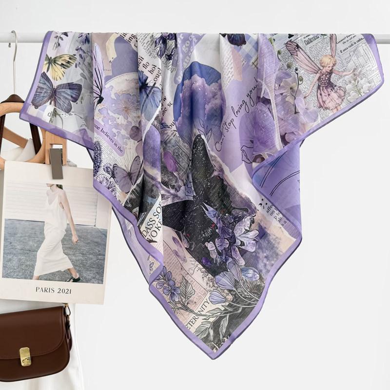 Atmosphere Blue Cashew Flower Silk Scarf 91 Series Neck Large Square Scarf Women's Scarf Seaside Baotou Scarf Sunscreen Shawl