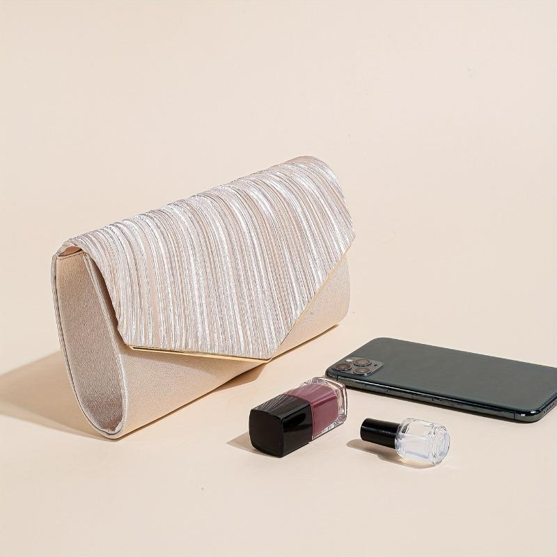 Champagnerfarbene gefaltete Umschlag-Clutch, Elegante Abend-Umhängetasche mit abnehmbarem goldenem Kettenriemen, für Hochzeiten und formelle Veranstaltungen
