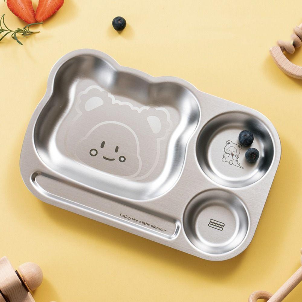 Multi Grids Children Divided Dinner Plate Square Shaped Stainless Steel Plate Kindergarten School