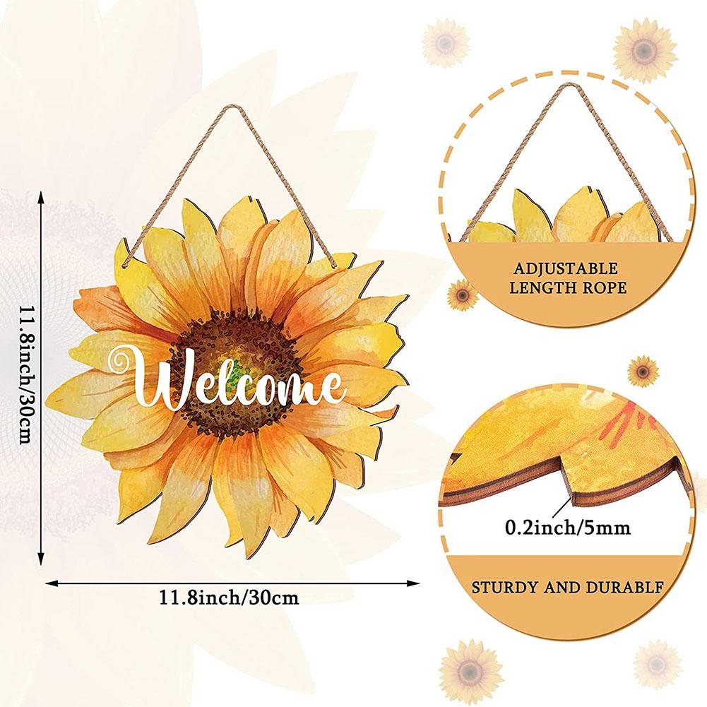 Summer And Fall Decor 30cm 11inch In Diameter Wooden Welcome Door Hanger Waterproof Well Workmanship Sturdy Construction