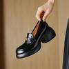 Britischer Stil Plateau-Loafer 2025 Herbst runde Spitze dicker Absatz kleine Lederschuhe bequem vielseitig Leder Slipper High Heels