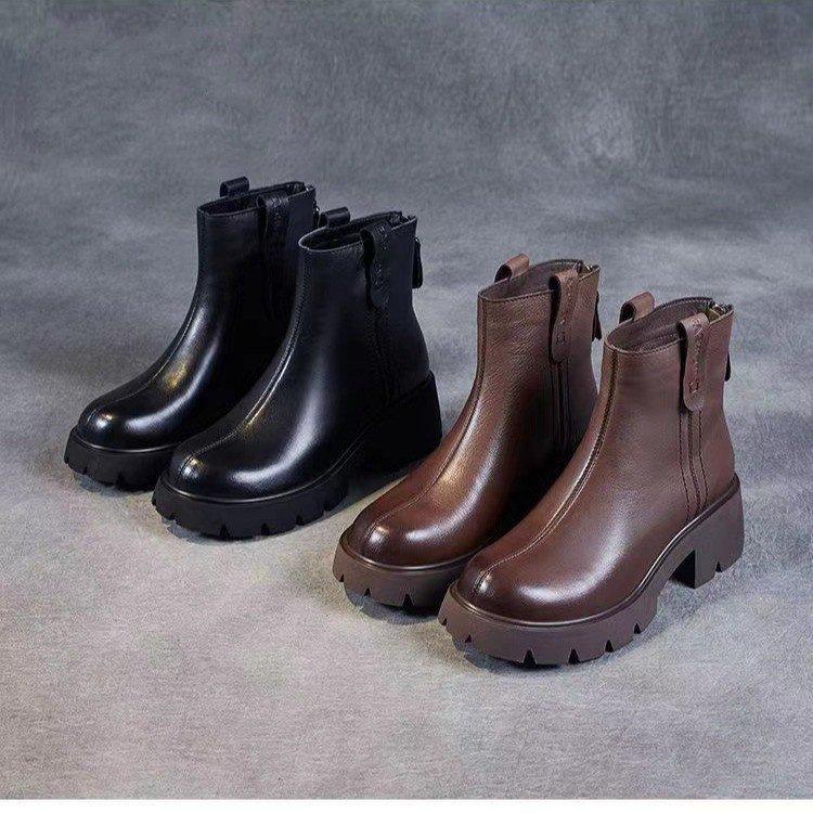 Platform Martin Boots Women's 2025 Autumn and Winter New Chelsea Soft Leather Short Boots Fashionable Retro Versatile British Small Leather Boots