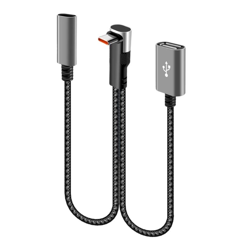 Right Angle Type C Splitter Charging Cable 25cm Double USB Port 66W Fast Charge Nylon Braided Cord For Phone Laptop Accessories