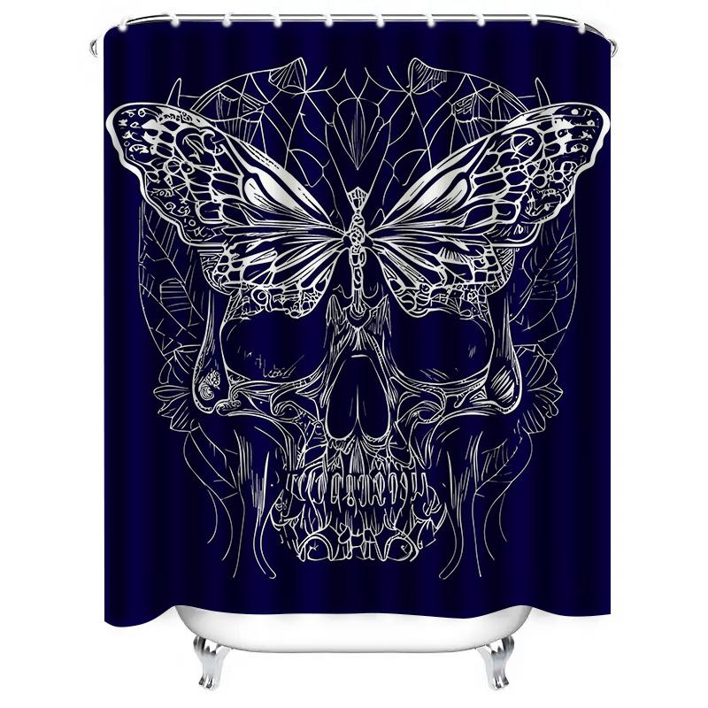 Tuniu Black Skull Bat Wings Bathroom Curtain Spooky Gothic Room Decor Cool Wall Art Shower Curtain