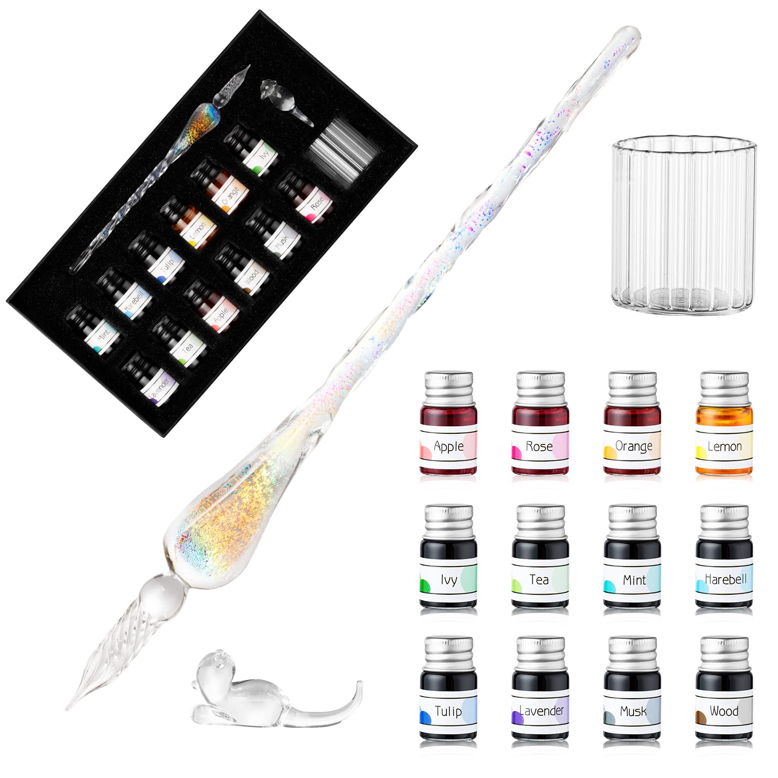 

ESSSHOP Стеклянная стеклянная чернильница для окунания ручки Радужный хрустальный стакан для рисования 1 корпус ручки 12 чернил 1 перьевая ручка Подарок DIY Ручка для поделок, набор, ручка, искусство,