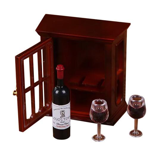 Mini model vinotéky Miniaturní dům Kuchyňský nábytek Mini lahve červeného vína Sklenice Doplňky pro panenky pro děti Hra na předstírání
