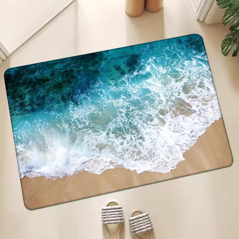 1 Stück Strand W-Wellen Fußmatte Zuhause Badezimmer Saugfähige Matten Rutschfeste Matten Heimdekor Zubehör