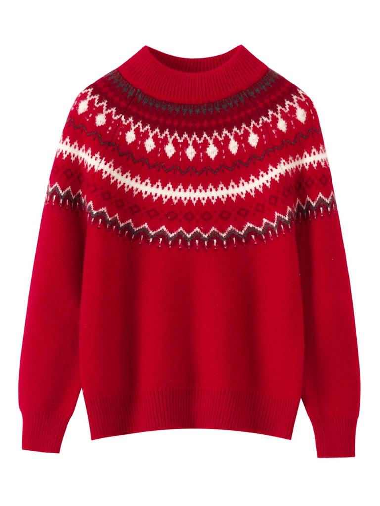 Maglione in Lana Fair Isle per Bambini - Spesso, Caldo, Stile Retro Rosso per Autunno/Inverno Ragazzi e Ragazze