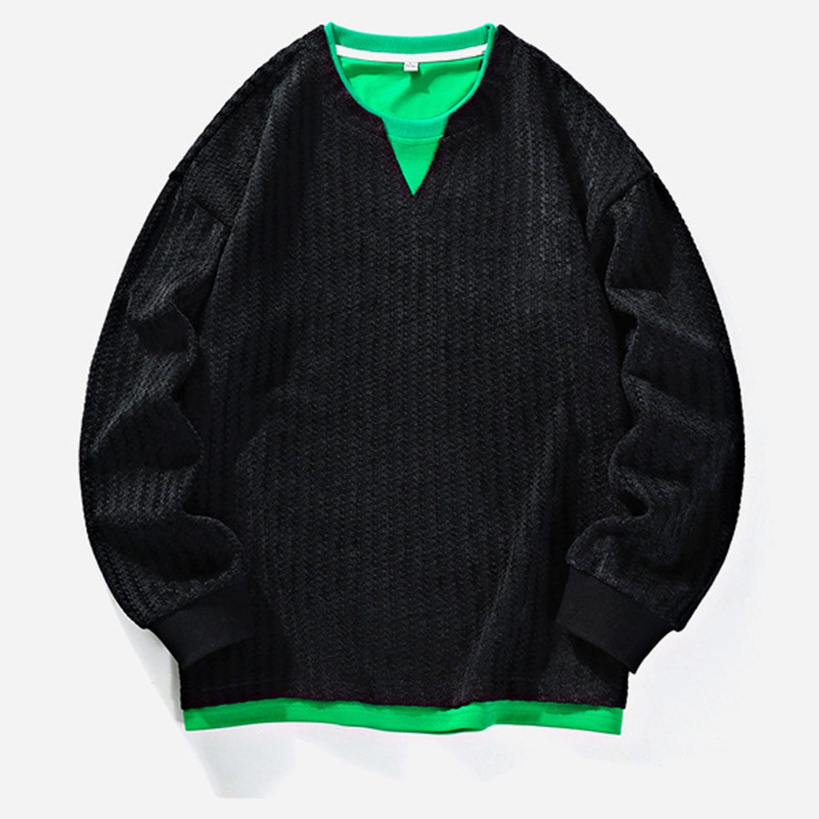 

Men s Colorblock Round Neck Pullover Fake Two-piece Long-sleeved Sweatshirt XXL