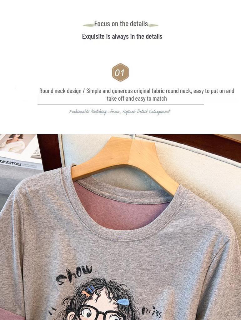 Plus Size Cartoon Print Round Neck T-shirt - Women’s Summer 2025 Fashion, Loose Fit, Short Sleeve, Versatile Style