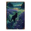 Pc Painting of a Black Cat In a Flower Field At Night a Classic Wall Art Piece Made of Durable Metal for Home Kitchen Bar