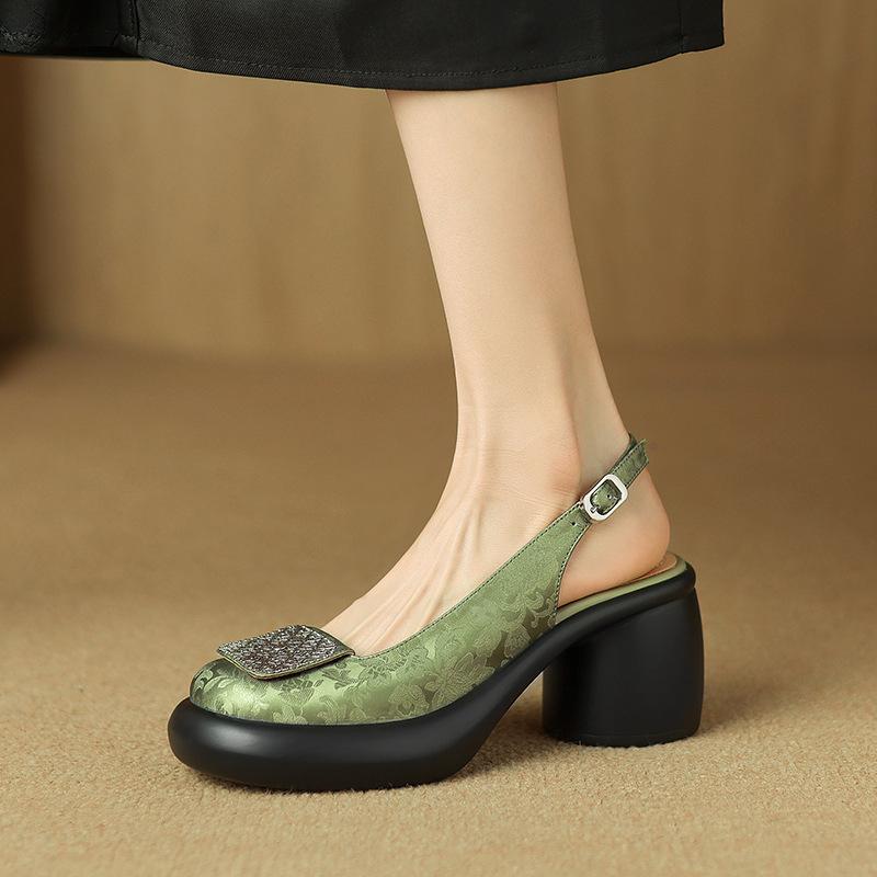 

2025 лето новые сандалии на толстой подошве и толстом каблуке с закрытой пяткой, женская модная повседневная обувь на высоком каблуке 40 зелёный