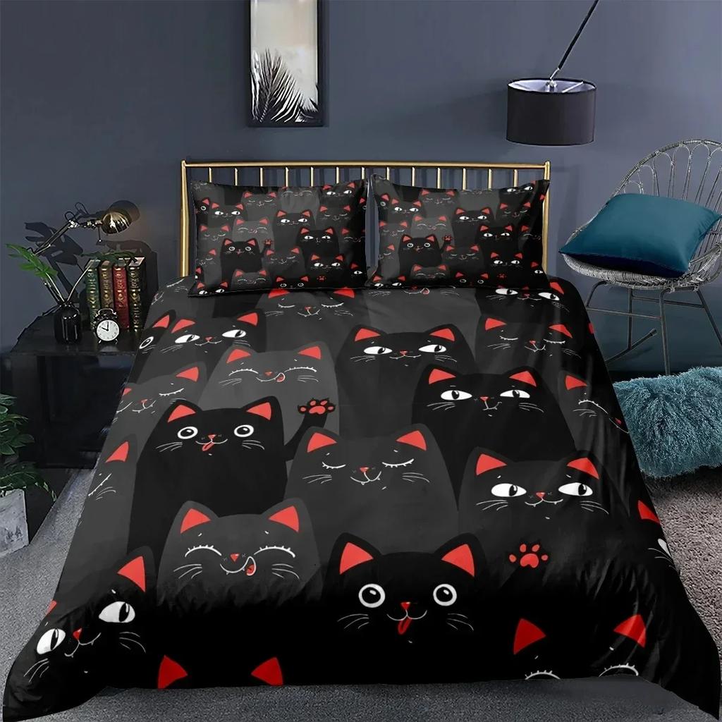 Cartoon Katze Bettbezug Set Cartoon Tierdruck Bettwäsche Set mit Kissenbezug Bettdeckenbezug für Schlafzimmerdeko
