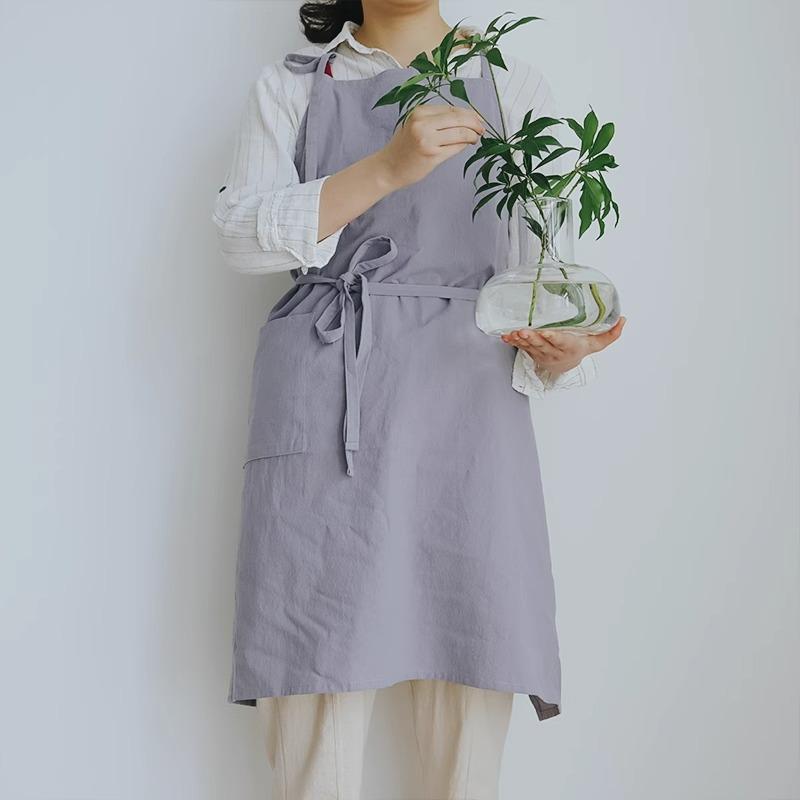 Hot-selling Cotton and Linen Apron Thin Breathable Large Size Sleeveless Solid Color Home Kitchen Overalls