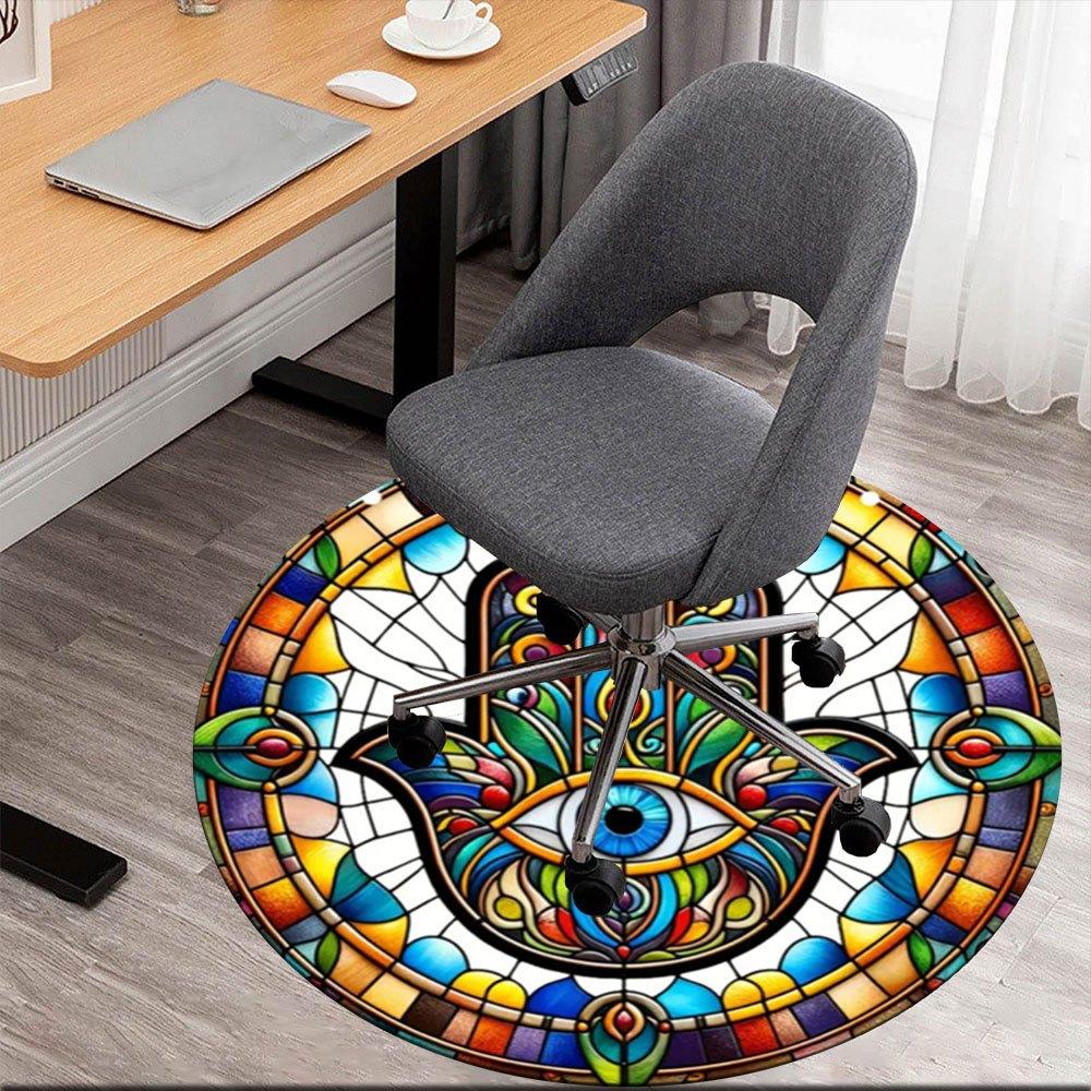 

Stained Glass Hamsa Hand with Eye Design Wall Art DecorRound Non-Slip chair mat chair carpet for office Rugs for Office Decor Gift For Valentine s Day 80cm by 80cm